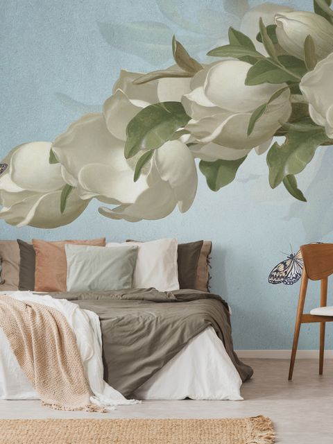 Gardenia Floral and Butterfly Wallpaper Mural