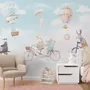 Watercolor Happy Animals in the Sky for Kids Wallpaper Mural