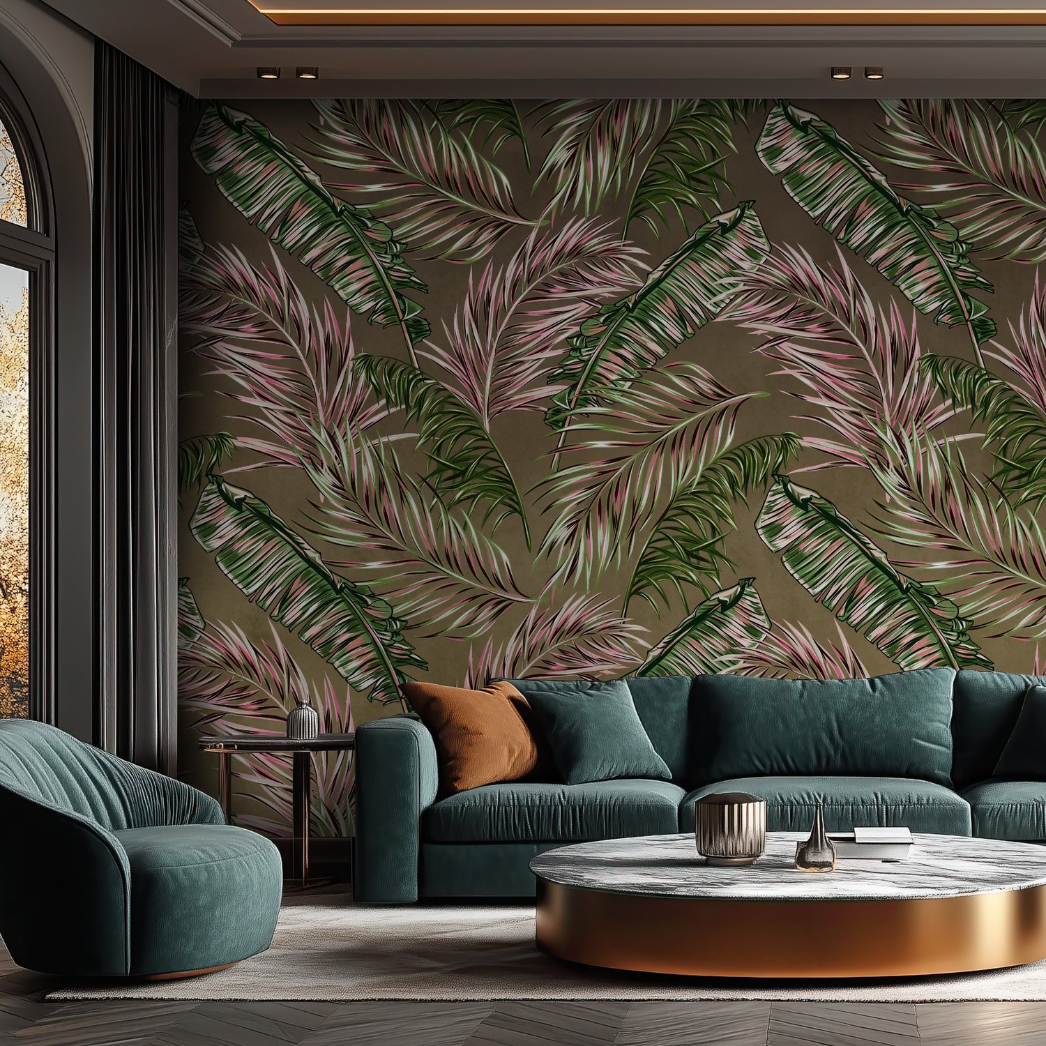 Charcoal Banana and Palm Leaves Wallpaper Mural - Peel and Stick