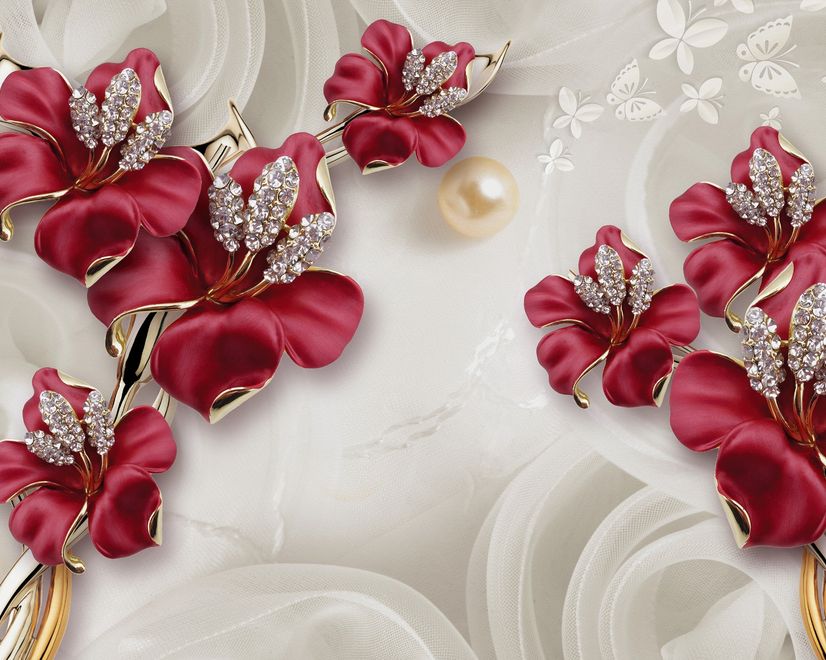 Crystal Red Floral Art Wallpaper Mural