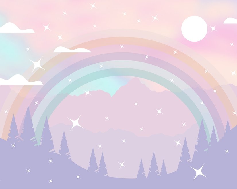 Papier peint panoramique de la chambre d'enfant avec des montagnes colorées et des étoiles brillantes