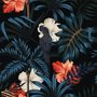 Papier peint feuilles exotiques oiseaux