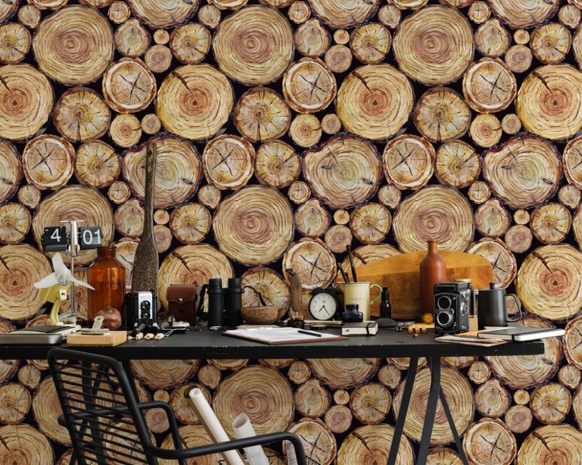 Papier peint souches de bois empilées