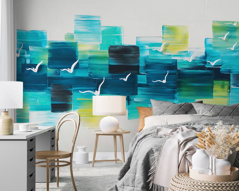 Abstract Turquoise Square Pattern Wallpaper Mural