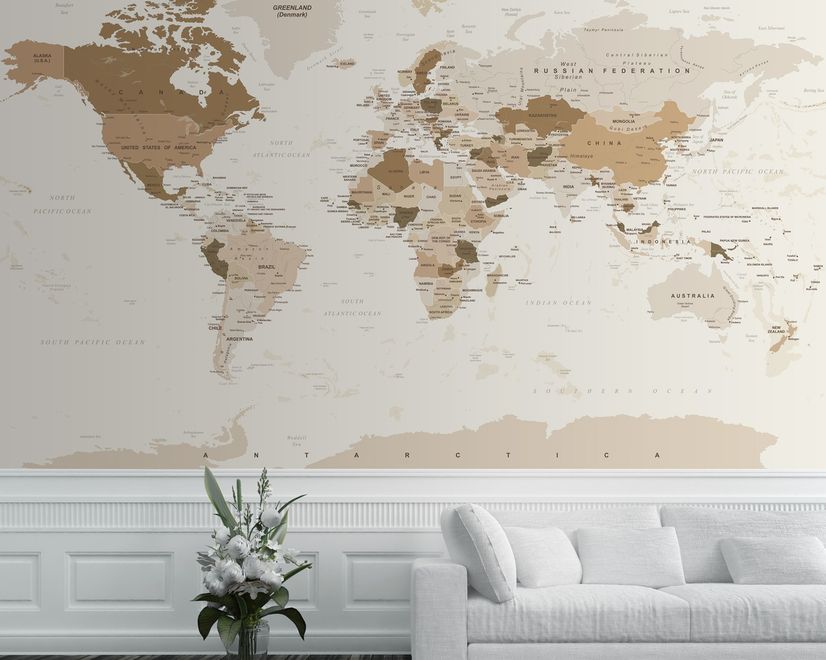Brown Political Map Wallpaper Mural