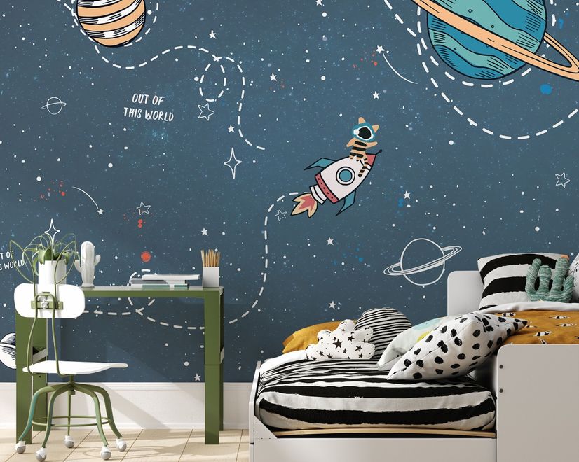 Papier peint espace brillant cartoon rayures blanches enfants
