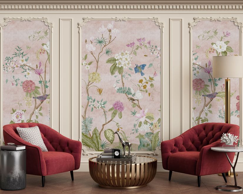 Colorful Chinoiserie Floral Wallpaper Mural