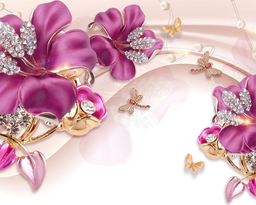 Pink Jewellery Lily Floral Wallpaper Mural