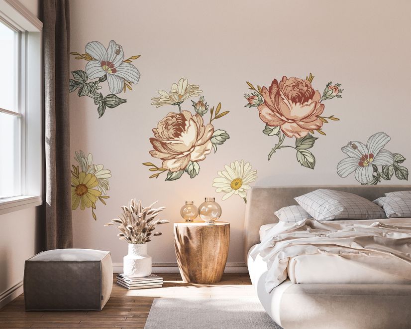 Nursery Soft Vintage Peony Floral Wall Decal Sticker