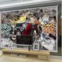Vintage Car with Graffiti Brick Wallpaper Mural