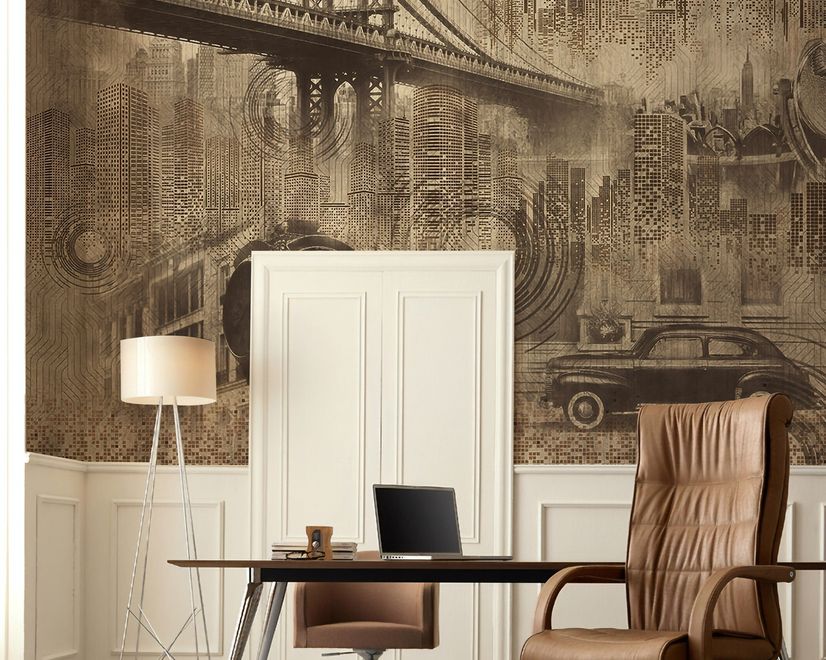 European Vintage City with Brooklyn Bridge Wallpaper Mural