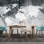 Monochrome Polygonal World Map with Abstract Lines Wallpaper Mural