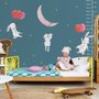 Stickers muraux lapins cartoon ballons colorés lune enfants