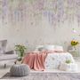 Fototapete mit Aquarell Hängende Wisteria Blumen und Kolibris