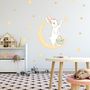 Nursery Cute Rabbit on the Crescent Moon and Yellow Stars Wall Decal Sticker