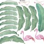 Kinder Pink Flamingo und Grüne Bananenblätter Wandtattoo