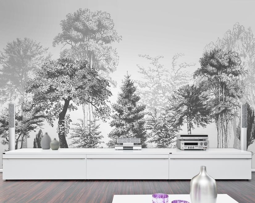 Black and White Forest Wallpaper Mural