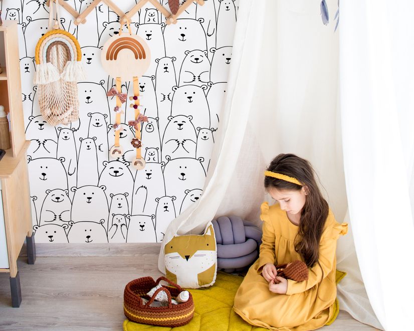 Hand Drawing Kids Cute Bear Art Wallpaper Mural
