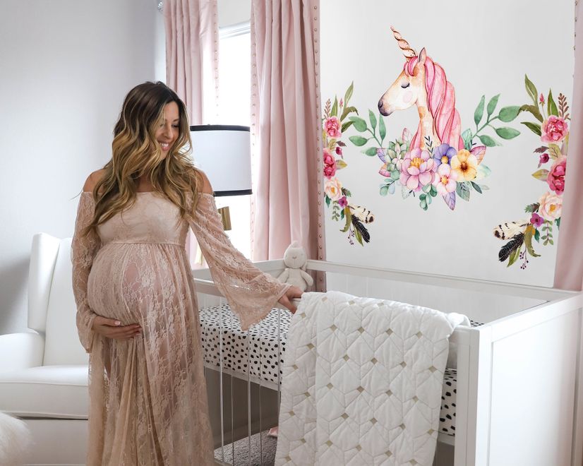 Kids Pink Unicorn with Colorful Florals Wall Decal Sticker