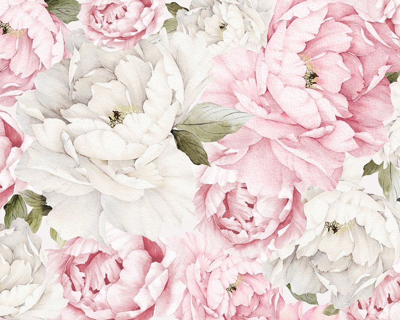 Papier peint panoramique aquarelle rose pivoine fleurie pour chambre d'enfant