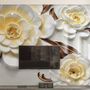 Papier peint panoramique floral jaune aspect relief 3D