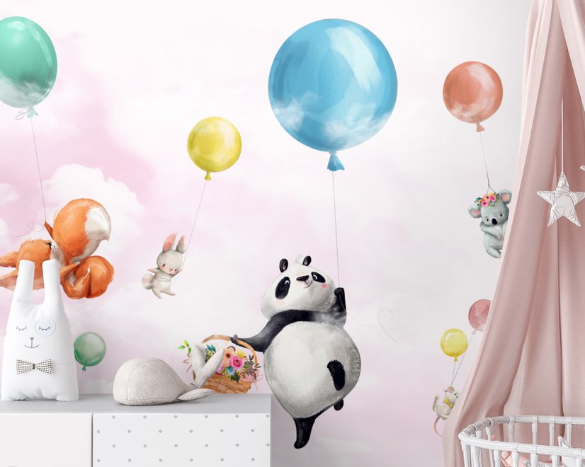 Cute Flying Panda & Animals Kids Nursery Wallpaper Mural