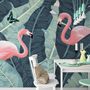 Tropical Banana Leaf with Pink Flamingo Wallpaper Mural