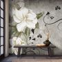Vintage Cream Flowers Art Wallpaper Mural
