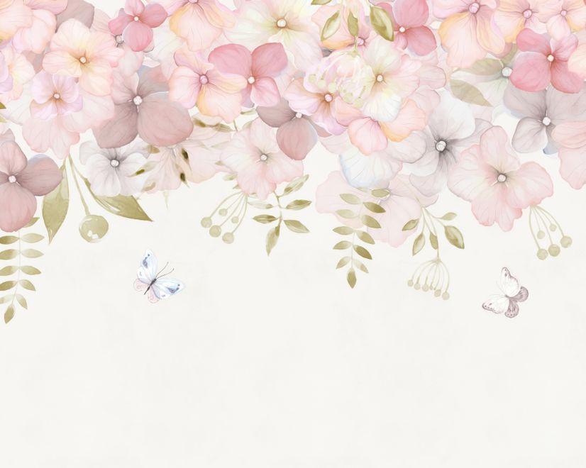 Pink Hydrangea Floral Art Wallpaper Mural