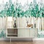 Watercolor Green Forest with Elk Wallpaper Mural