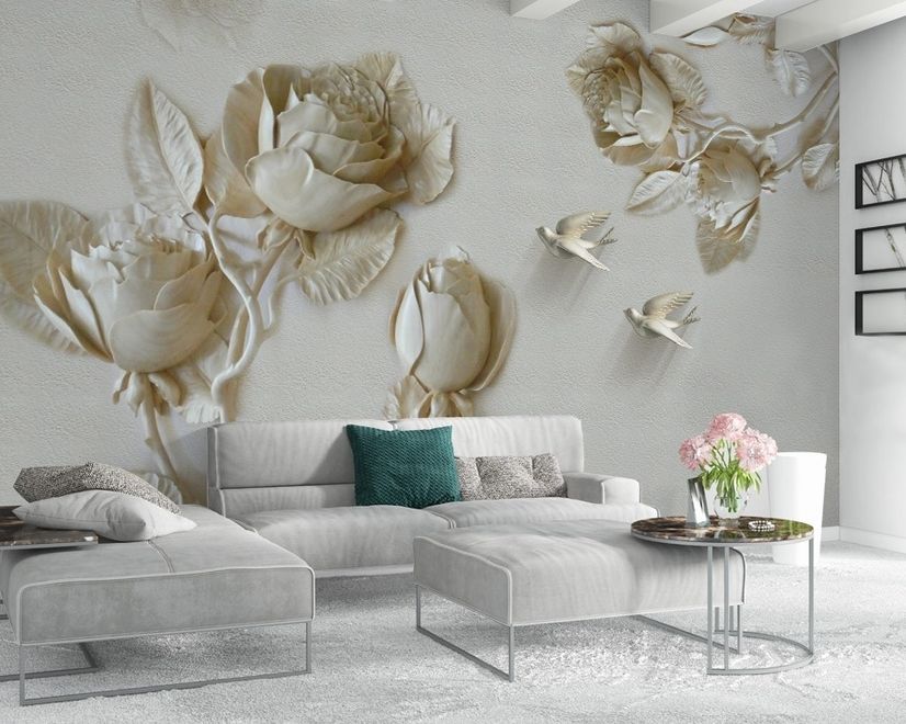 3D Embossed Look Rose Sculpture Wallpaper Mural