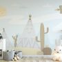 Cartoon Landscape with Happy Sun Wallpaper Mural