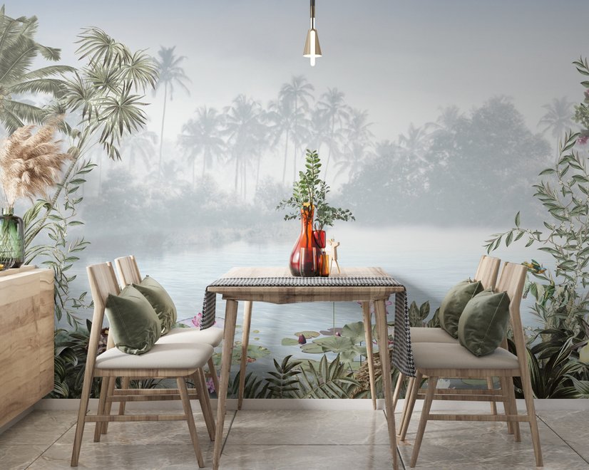 Vintage Forest with Lakescape Wallpaper Mural