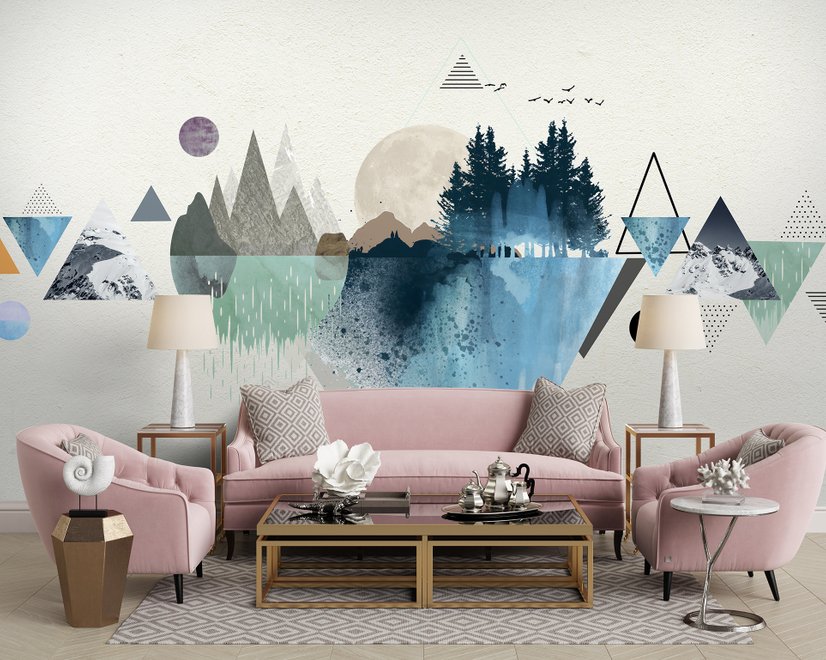 Forest Geometric Pattern Wallpaper Mural