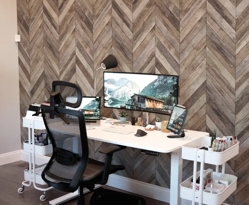 Natural Wood Texture Effect Chevron Wallpaper Mural