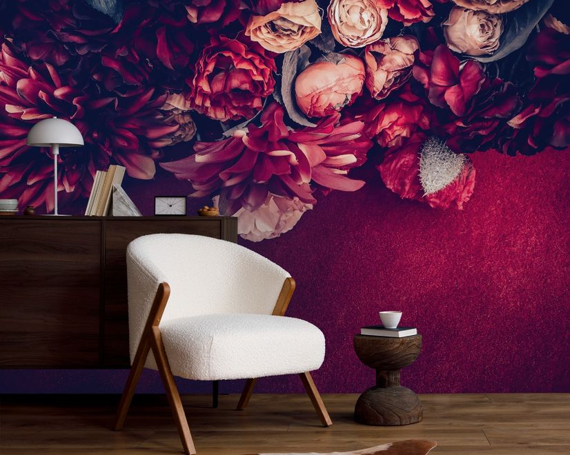 Red Dahlia Rose Floral Bouqet Wallpaper Mural