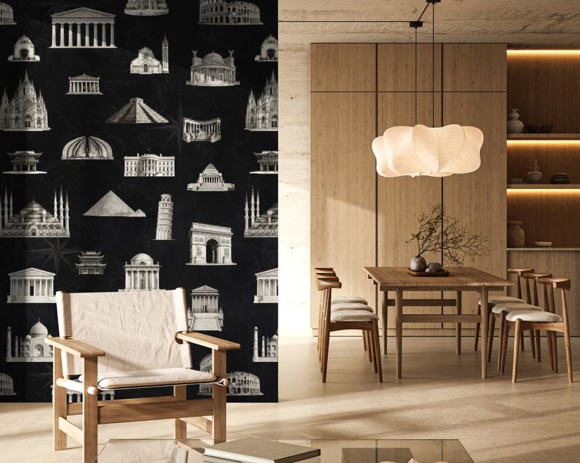 Vintage World Architecture Sketch Wallpaper Mural