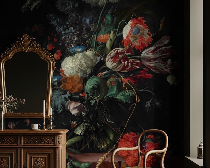 Dark Floral Bouqet with Tulips and Roses Wallpaper Mural