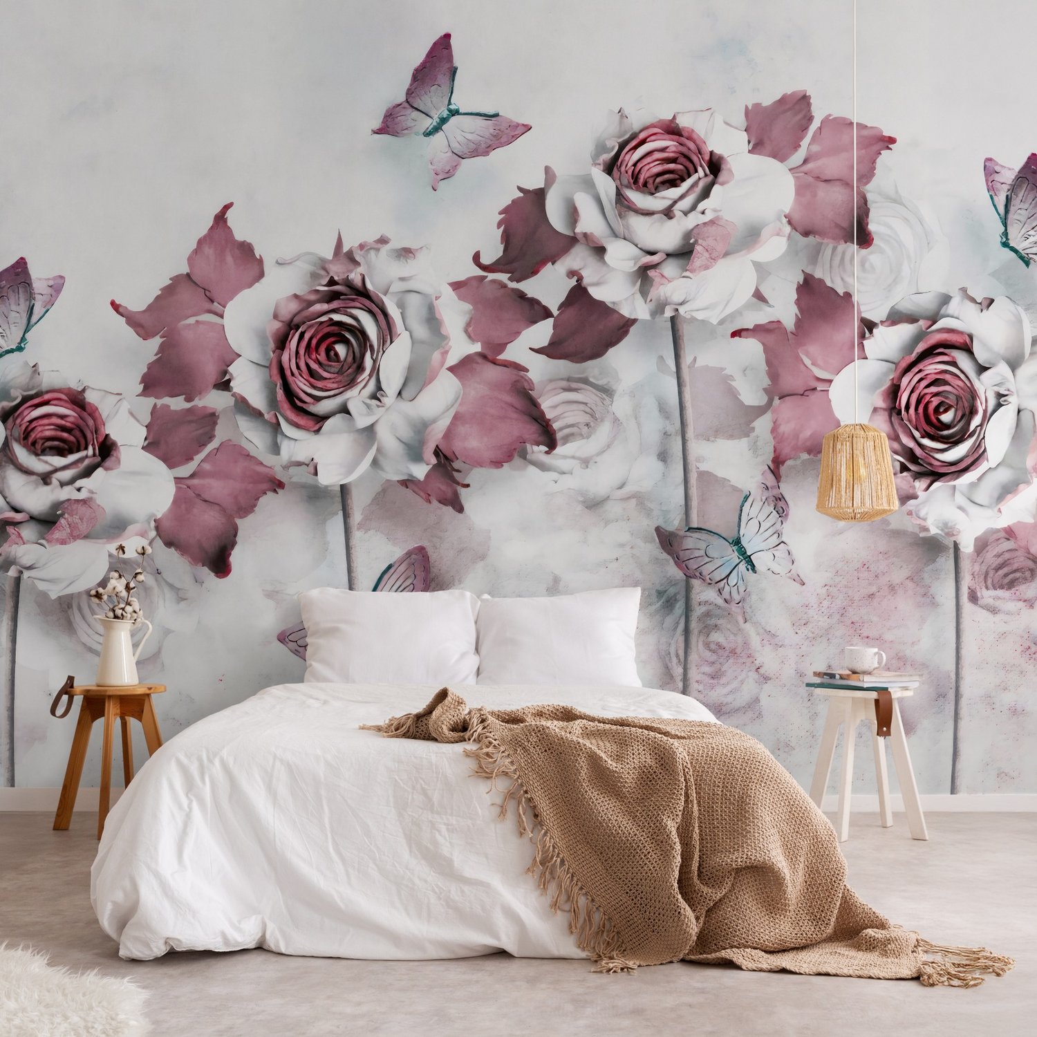 Elegant Floral with Little Butterfly Wallpaper Mural - Peel and Stick
