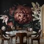 Papier peint panoramique avec pivoines et lys rouges