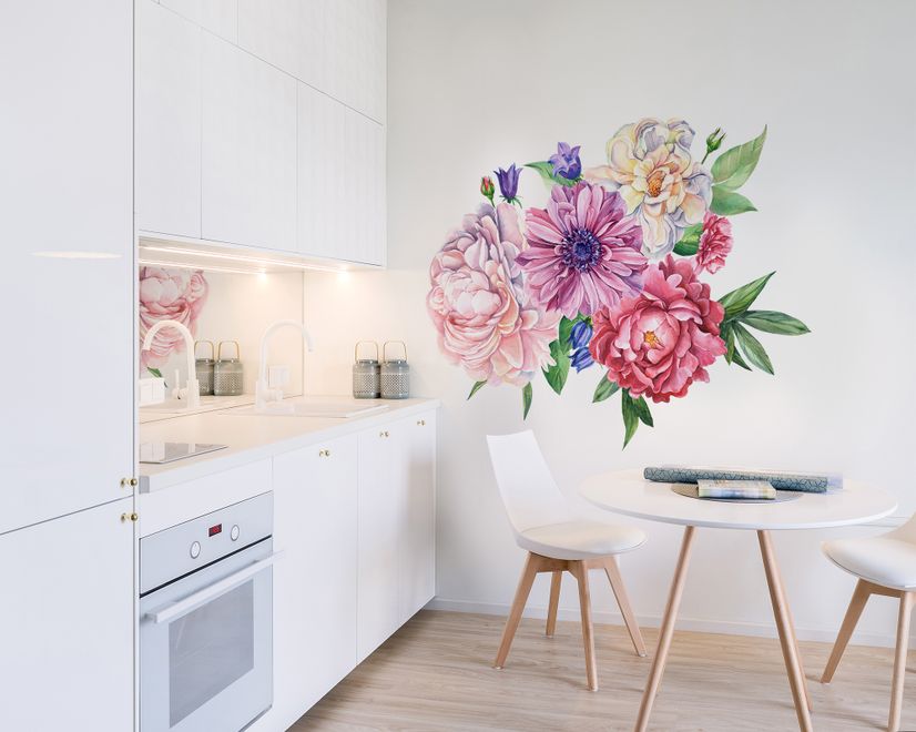Watercolor Pink Peony Tulip Daisy Floral Bouqet Wall Decal Sticker