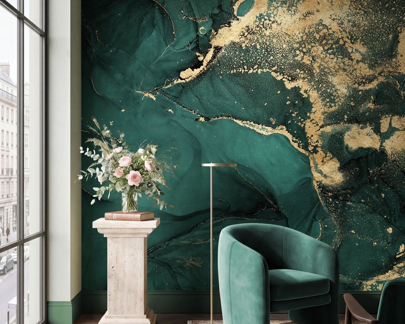 Modern Dark Abstract Veined Marble Wallpaper Mural