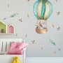Stickers muraux montgolfière aquarelle avec animaux et plumes colorées pour enfants