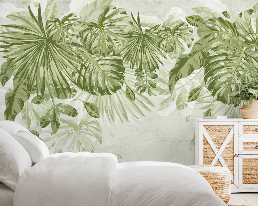 Watercolor Tropical Leaves Wallpaper Mural