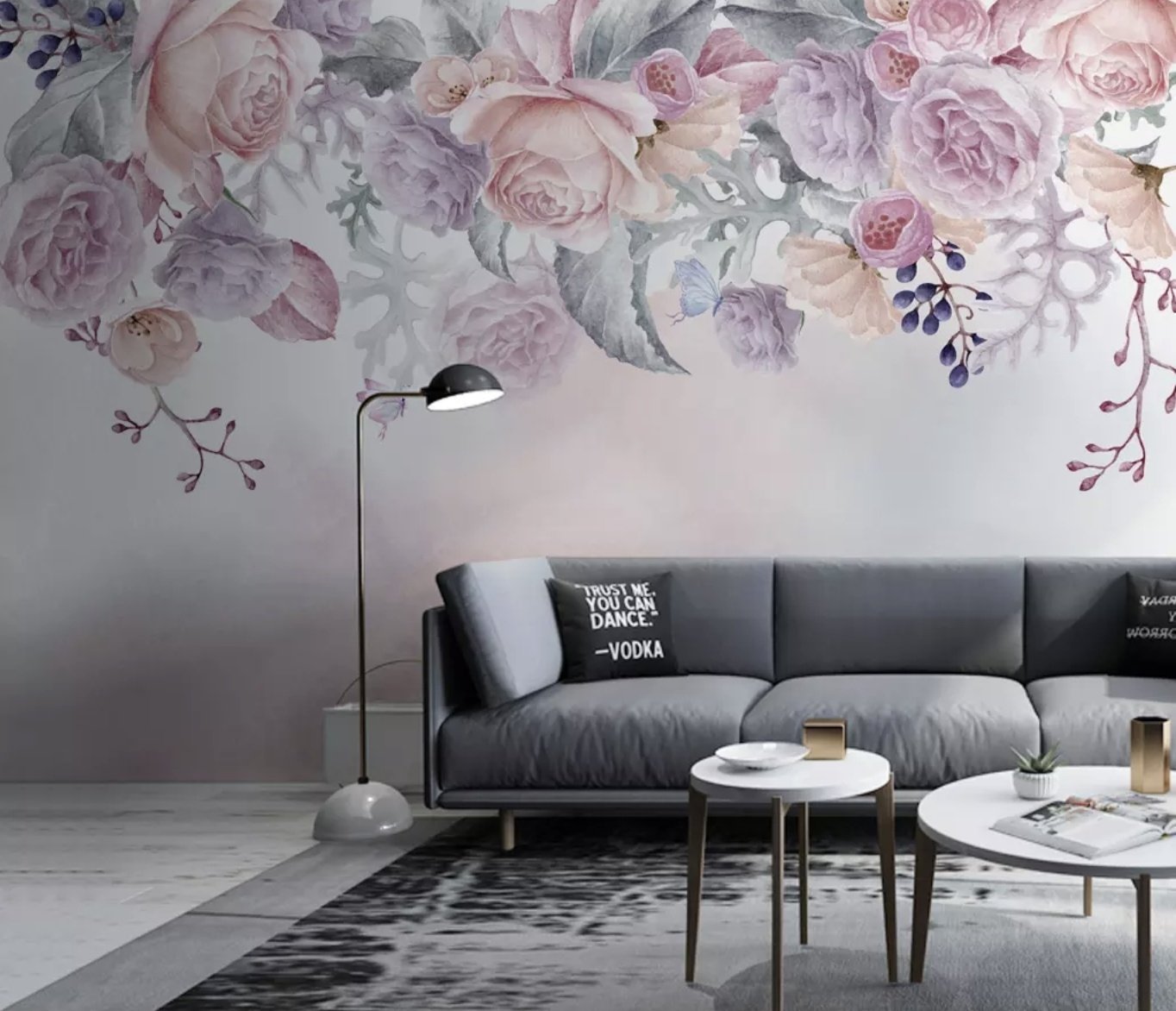 Vintage Vine Floral Wallpaper Mural - Peel and Stick