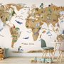 Animaux sur la carte du monde Papier peint panoramique