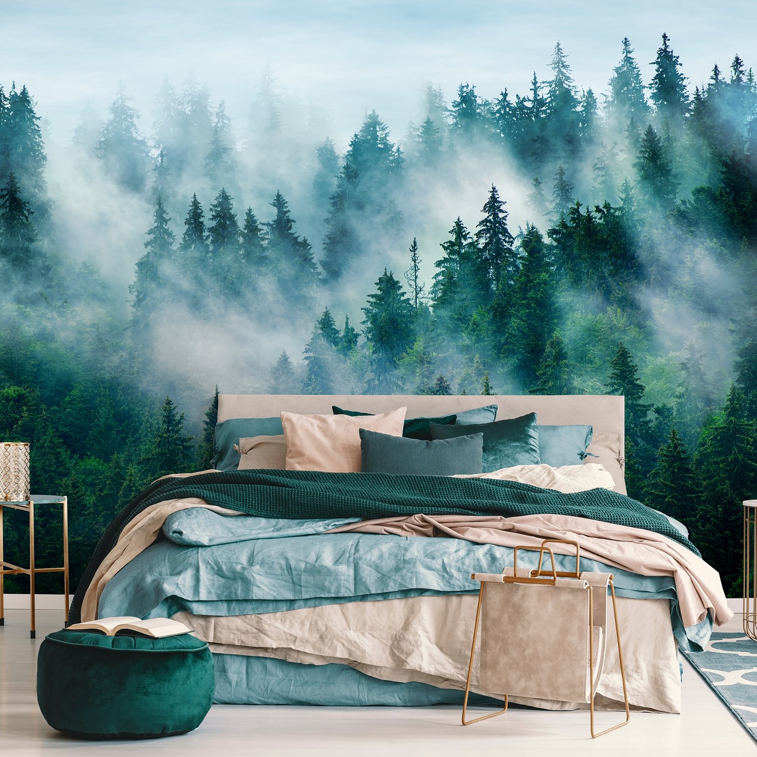 Foggy Pine Forest Wallpaper Mural - Peel and Stick