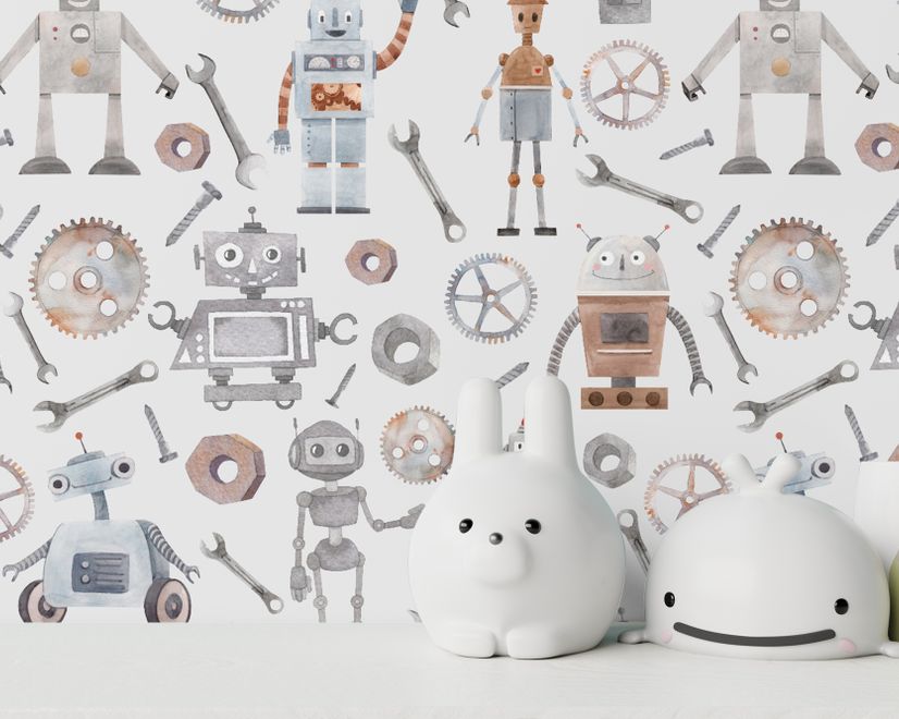 Kids Watercolor Robot Wallpaper Mural