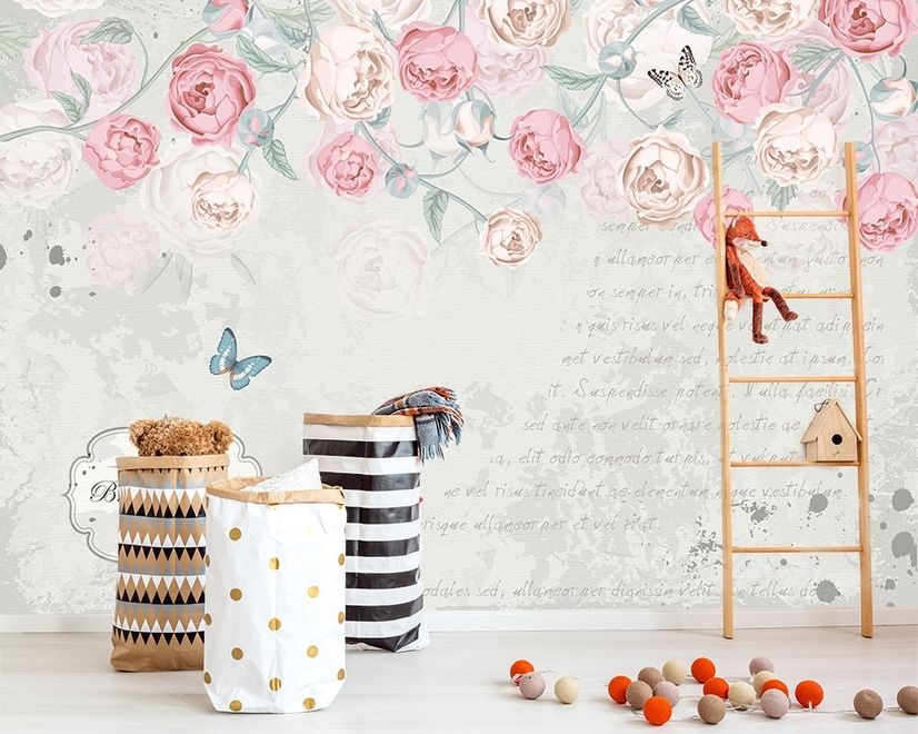 Pink Victorian Vine Flower Wallpaper Mural