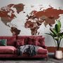 White and Brown Political World Map Wallpaper Mural